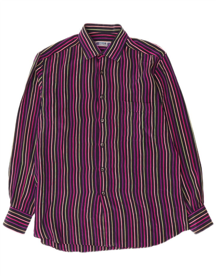 Camisa masculina VINTAGE tamanho 39 15 1/2 seda listrada multicolorida média