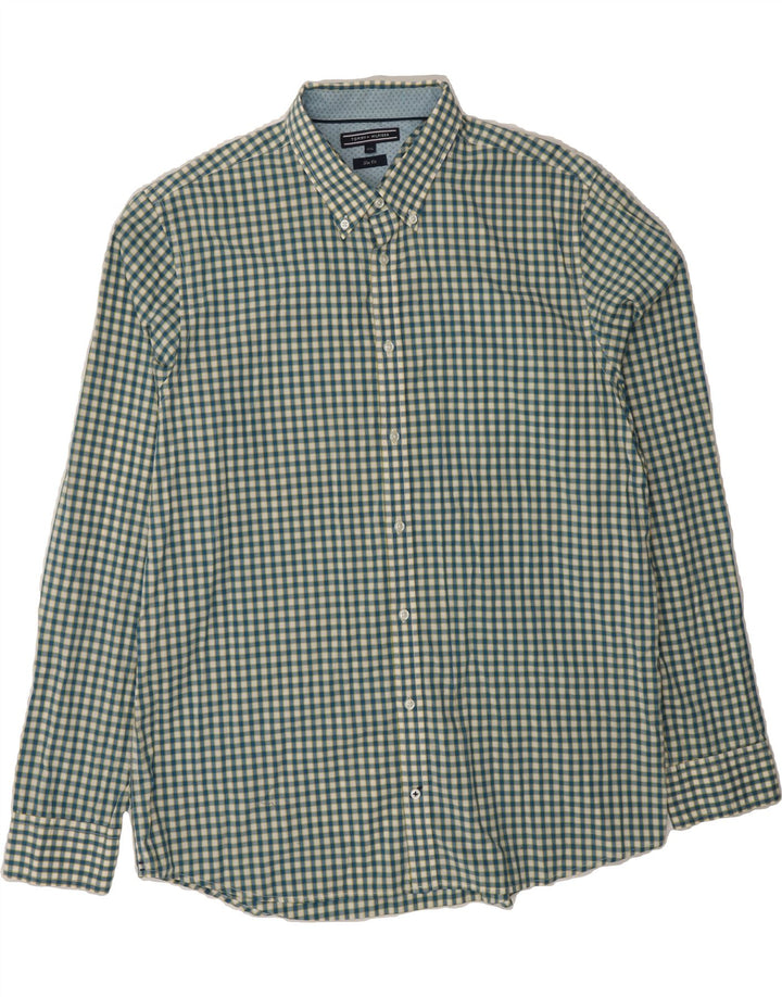 TOMMY HILFIGER Mens Slim Fit Shirt 2XL Turquoise Gingham Cotton Vintage Tommy Hilfiger and Second-Hand Tommy Hilfiger from Messina Hembry 