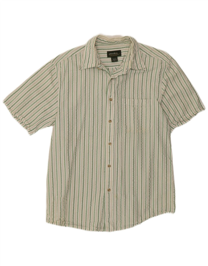 Camisa masculina de manga curta Eddie Bauer de algodão listrado verde médio