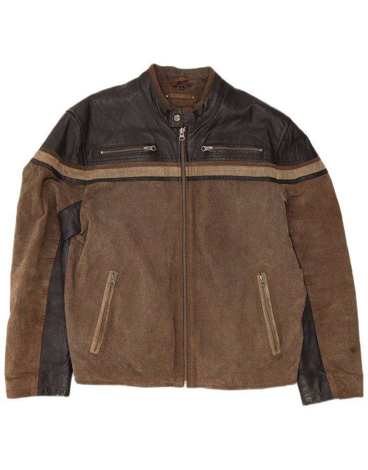 Jaqueta de motociclista masculina Angelo Litrico Reino Unido 40 grande bloco colorido marrom