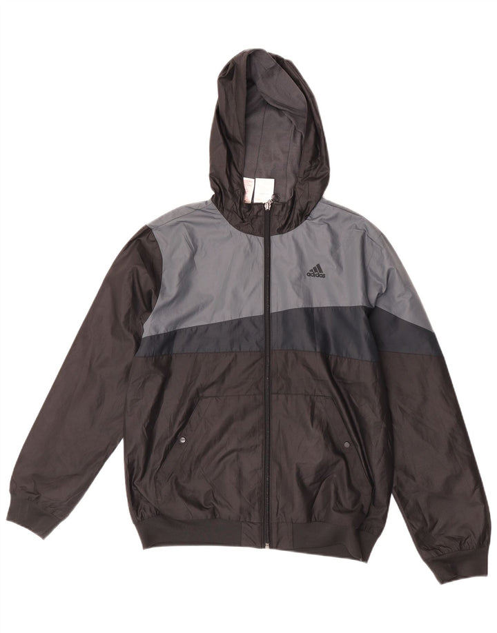 Jaqueta de chuva com capuz Adidas meninos 13-14 anos preto colorblock poliéster