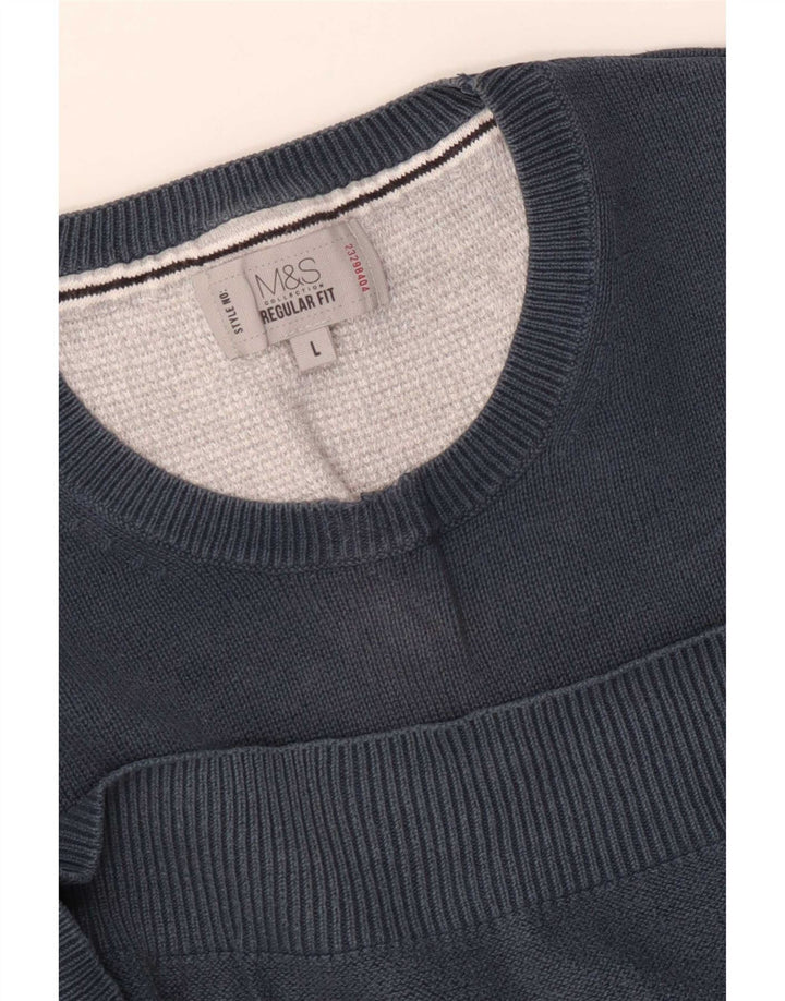 Suéter masculino Marks & Spencer de ajuste regular com gola redonda grande azul marinho