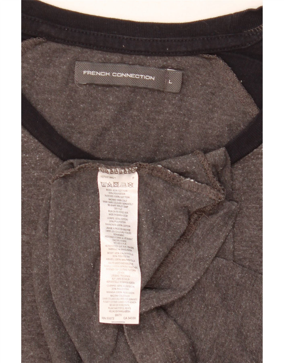 Camiseta masculina FRENCH CONNECTION Top grande cinza colorblock algodão