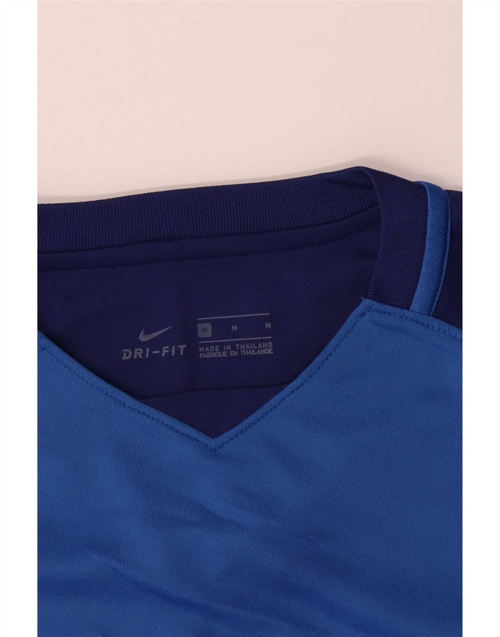 Top gráfico Nike masculino Dri Fit manga comprida azul médio colorblock poliéster