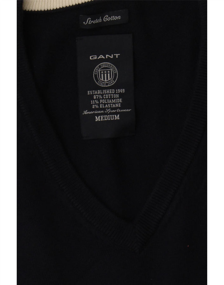 Suéter masculino Gant com decote em V médio azul marinho algodão colorblock