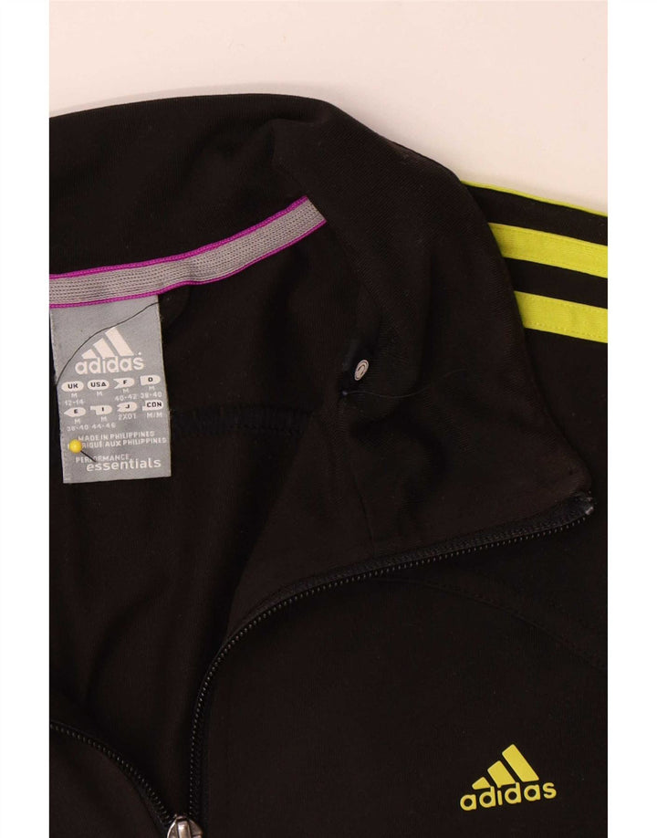 Adidas Womens Tracksuit Top Jacket UK 12/14 Médio Preto Poliéster
