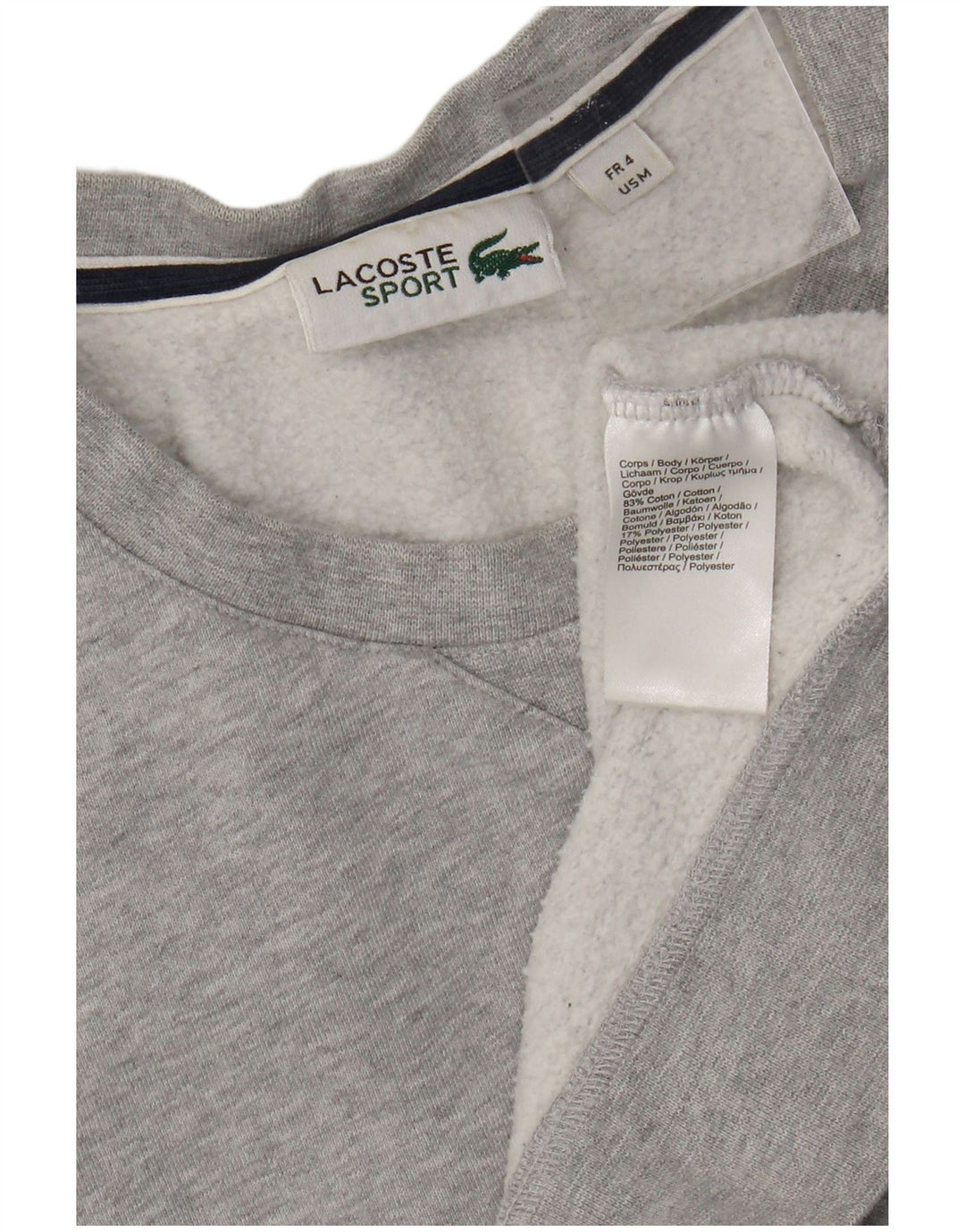Moletom masculino Lacoste tamanho 4 algodão manchado cinza médio