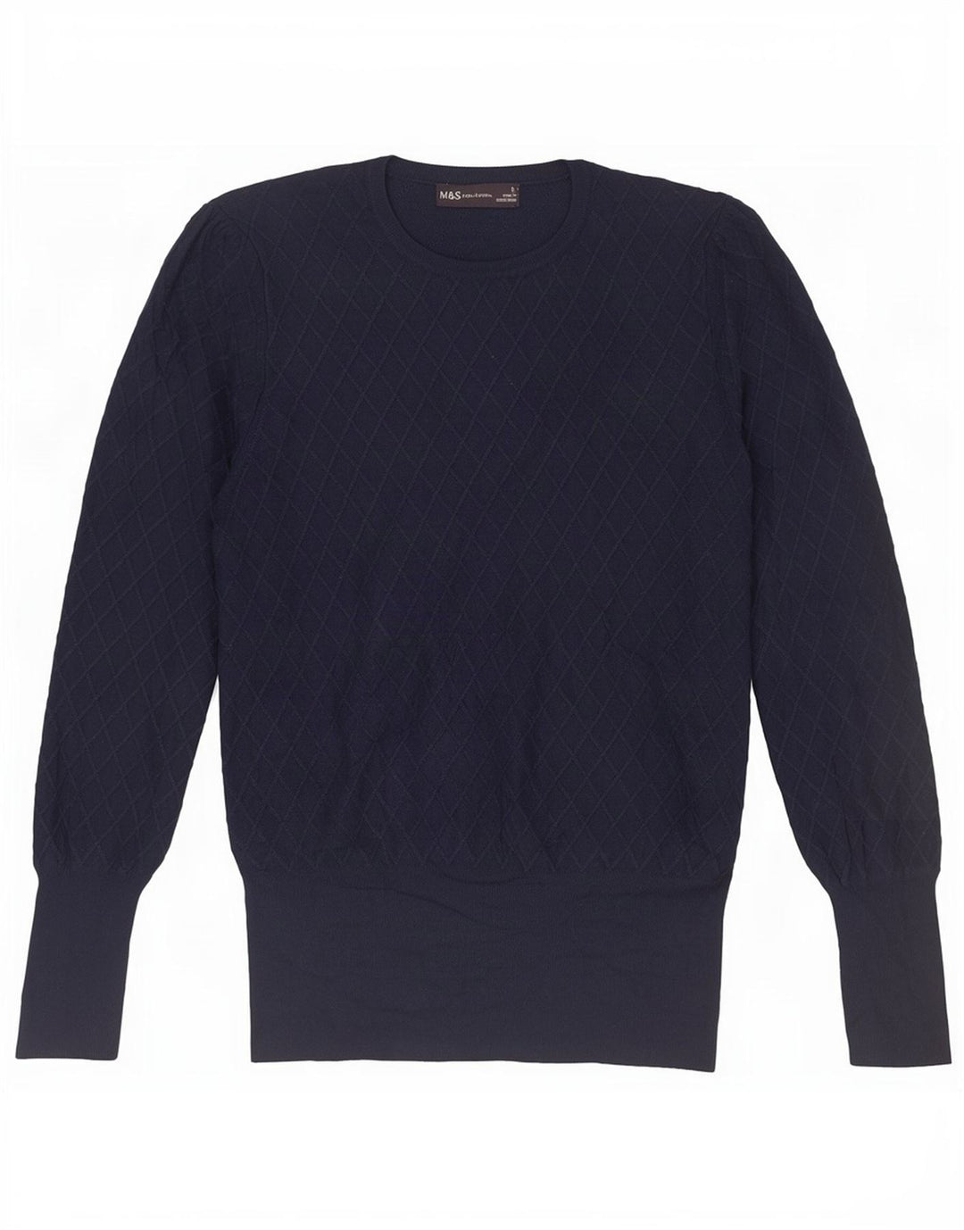 Suéter feminino Marks & Spencer com gola redonda Reino Unido 12 médio azul marinho