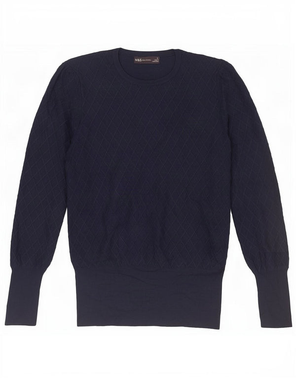 Suéter feminino Marks & Spencer com gola redonda Reino Unido 12 médio azul marinho
