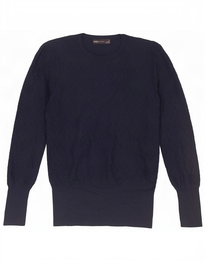 Suéter feminino Marks & Spencer com gola redonda Reino Unido 12 médio azul marinho