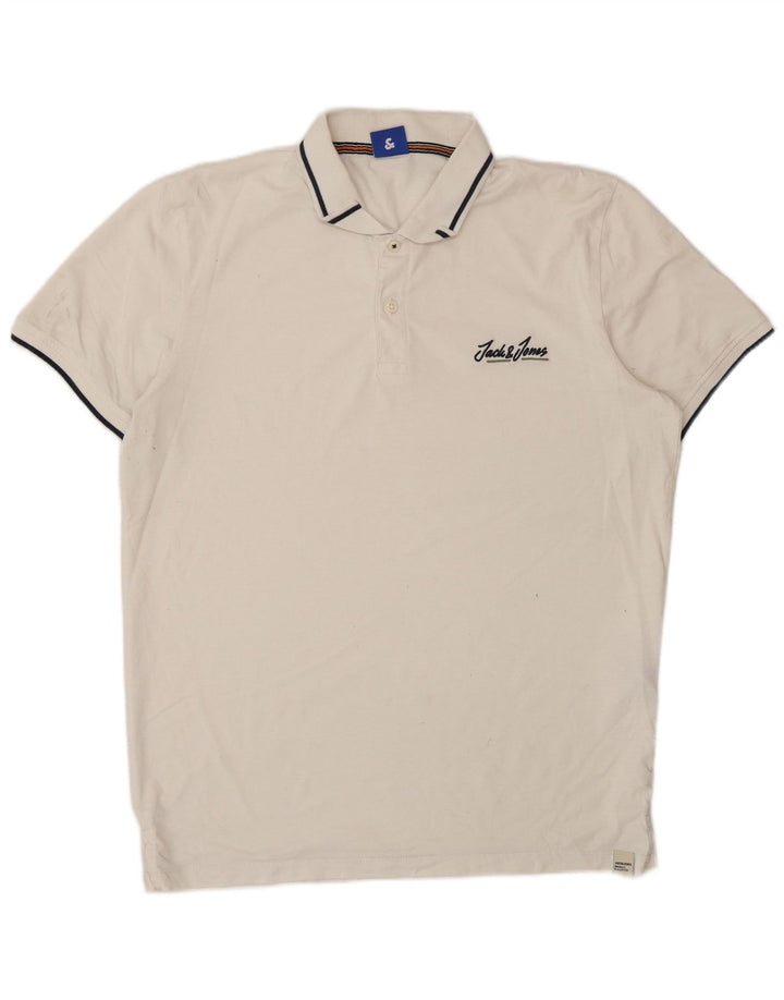 Camisa polo masculina Jack & Jones grande algodão branco