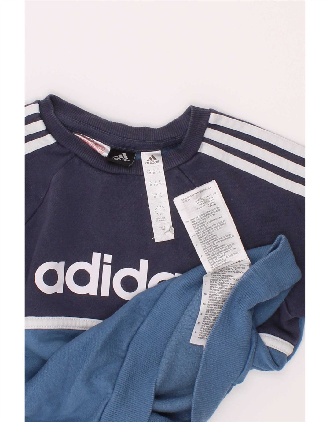 Adidas meninos moletom gráfico jumper 2-3 anos azul marinho colorblock