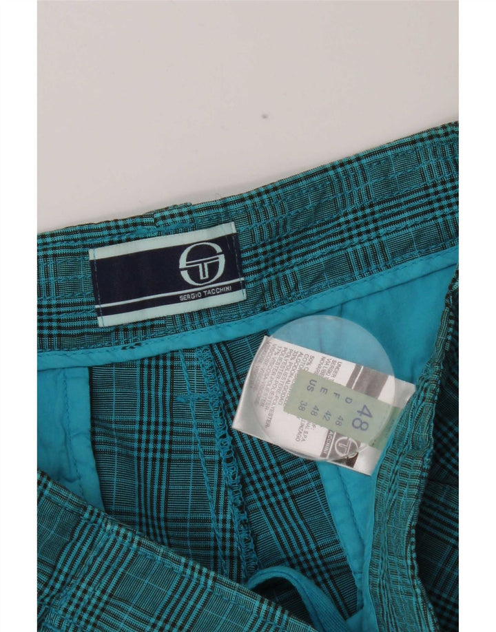 Sergio Tacchini Mens Cargo Shorts IT 48 Médio W32 Azul Check Algodão