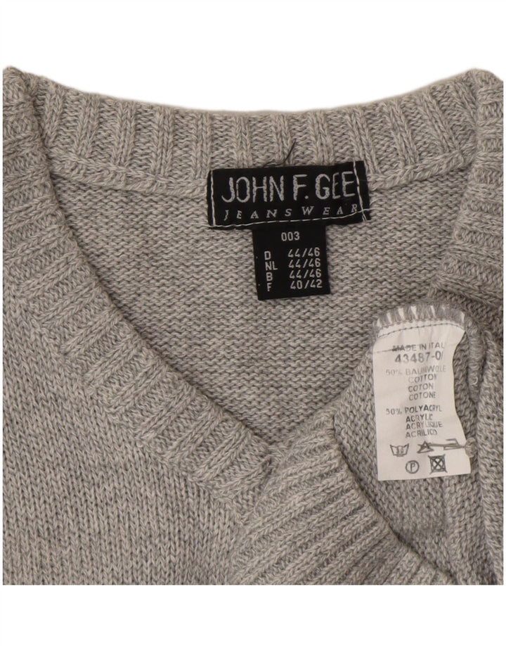 Suéter masculino John F Gee com decote em V Reino Unido 40/42 cinza médio colorblock