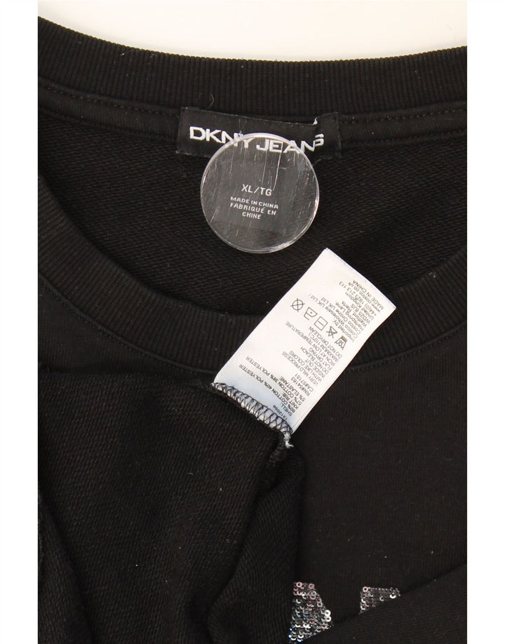 Suéter gráfico feminino DKNY UK 18 XL algodão preto