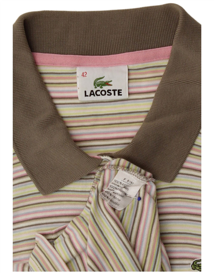 Camisa polo feminina Lacoste IT 42 grande algodão listrado multicolorido