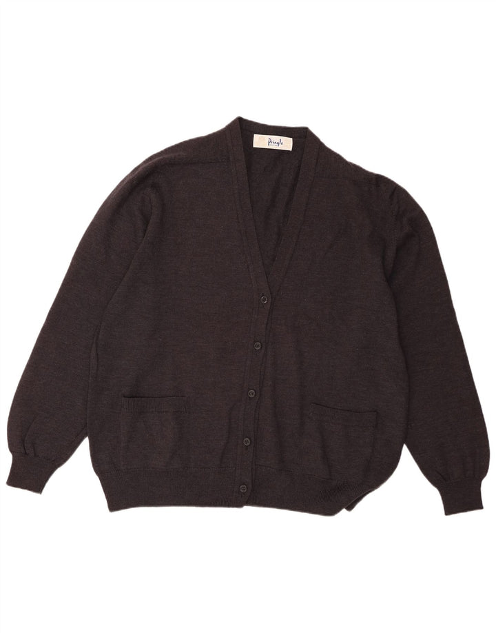 Suéter cardigã feminino grande Pringle IT 46 grande lã de carneiro preta