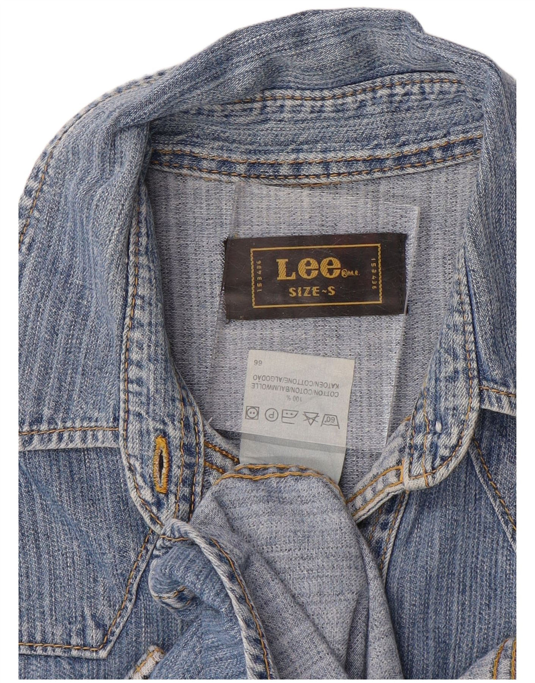 Camisa jeans feminina Lee UK 10 algodão azul pequeno