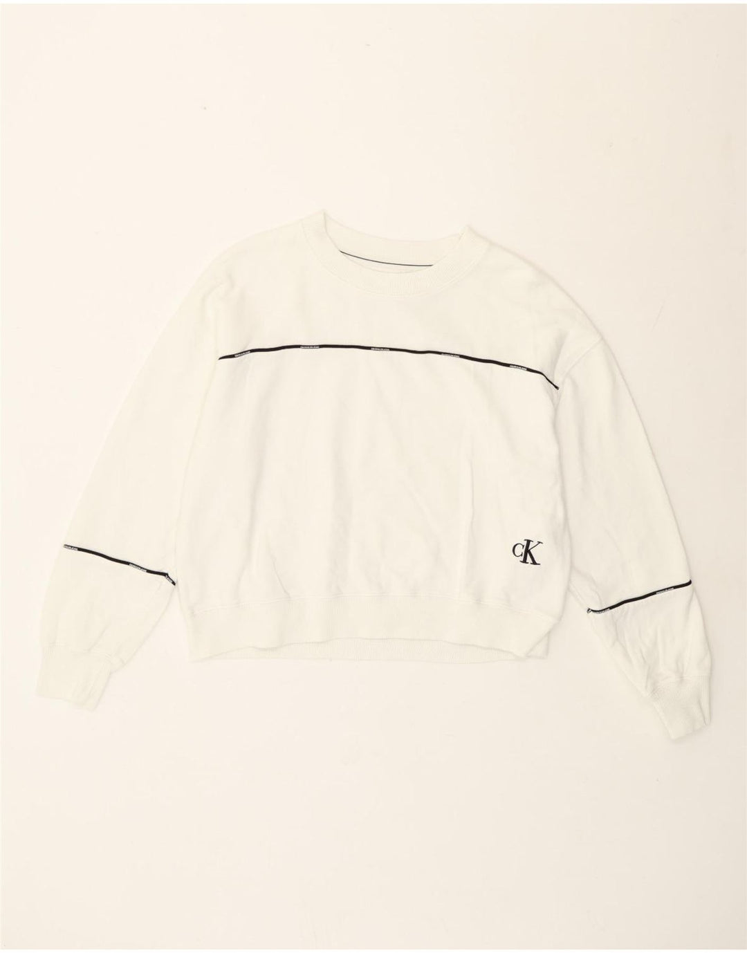 Calvin Klein Suéter Crop Feminino UK 14 Médio Listrado Branco