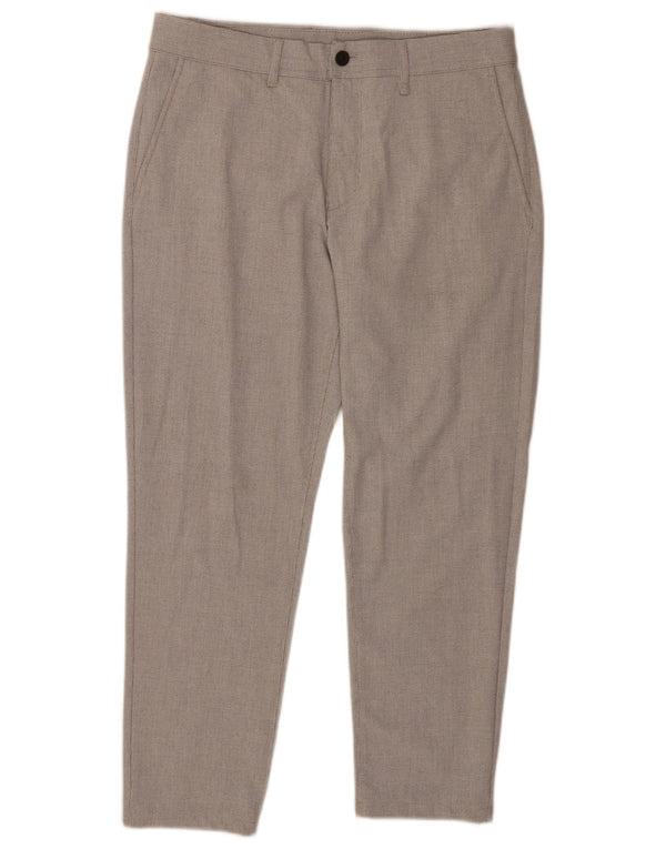 Zara Mens Slim Fit Chino Calças EU 44 Grande W34 L27 Cinza Houndstooth