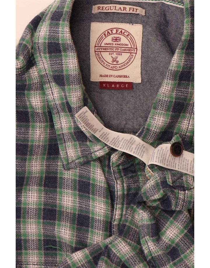 Camisa masculina de flanela de ajuste regular Fat Face XL algodão xadrez verde