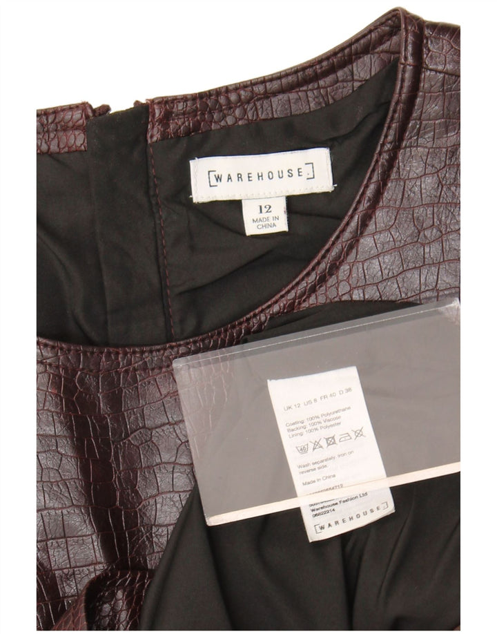 WAREHOUSE Vestido feminino sem mangas com bainha UK 12 marrom médio com estampa animal