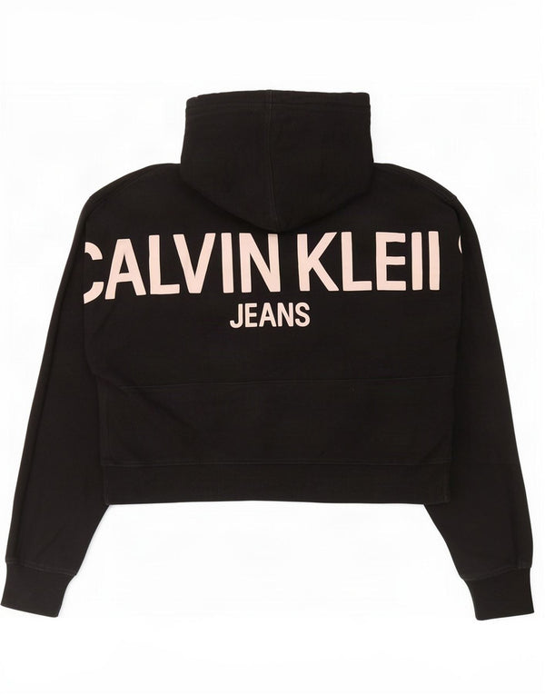 Calvin Klein Jeans feminino cropped gráfico moletom com capuz Reino Unido 14 médio preto