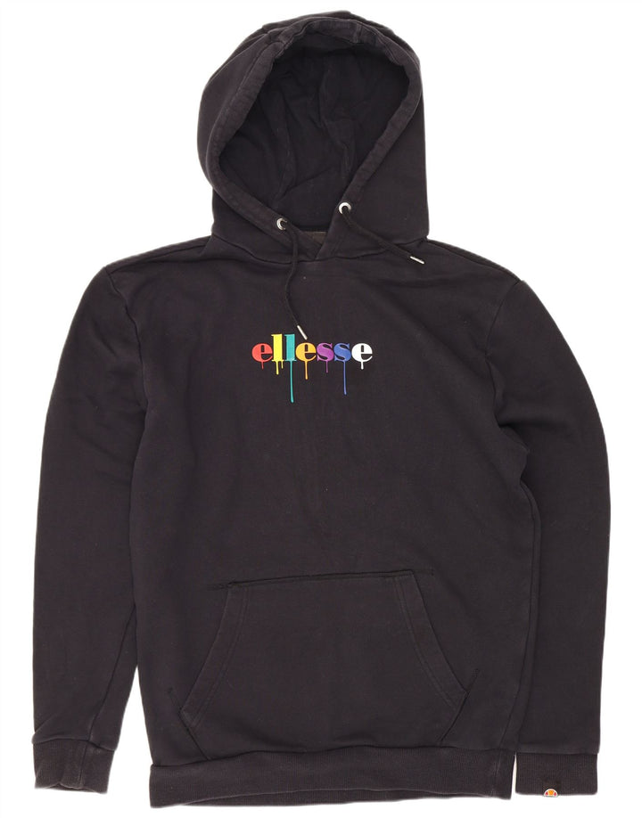 Suéter Ellesse masculino com capuz gráfico médio preto algodão