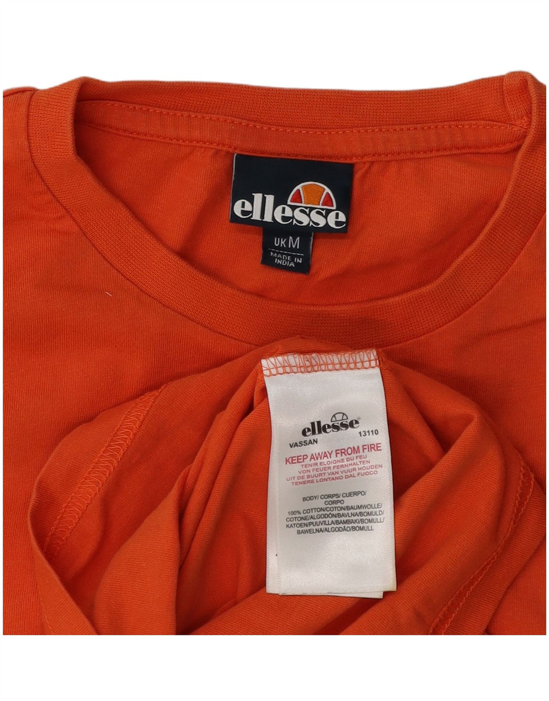 Ellesse Camiseta masculina gráfica top médio laranja colorblock algodão