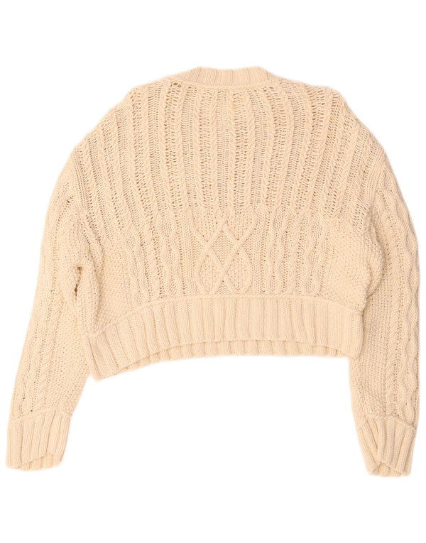 Zara Suéter feminino cropped superdimensionado com gola redonda Reino Unido 14 médio bege