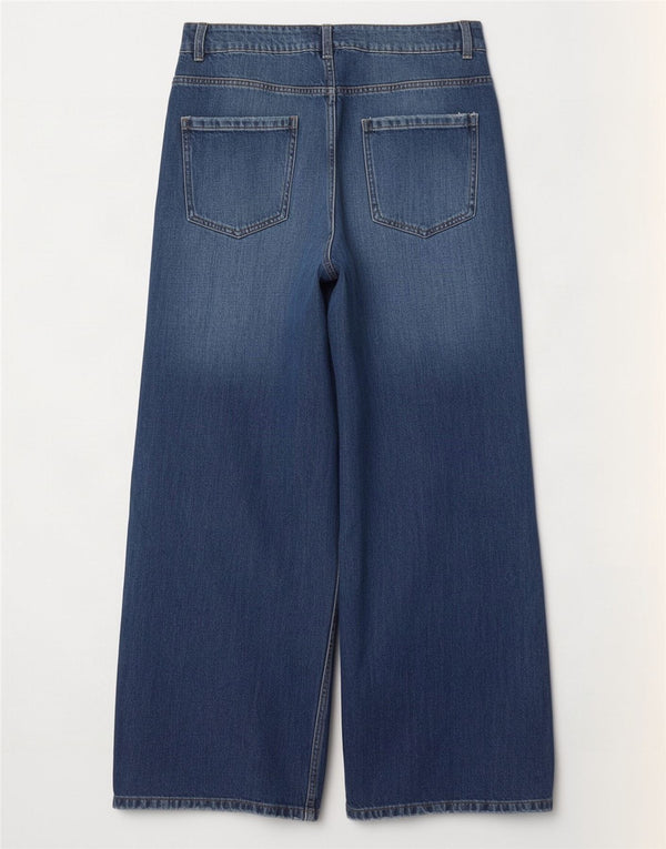 Zara Jeans feminino cintura alta com perna larga EU 40 médio W30 L31 algodão azul