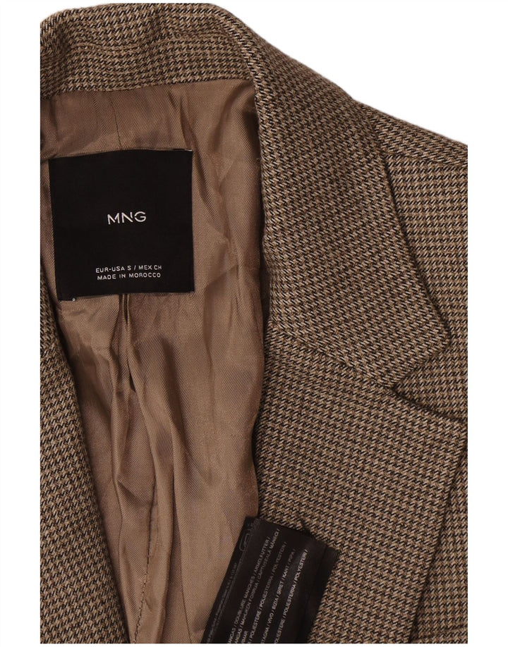 Jaqueta blazer feminina Mango com 1 botão UK 10 pequena marrom houndstooth