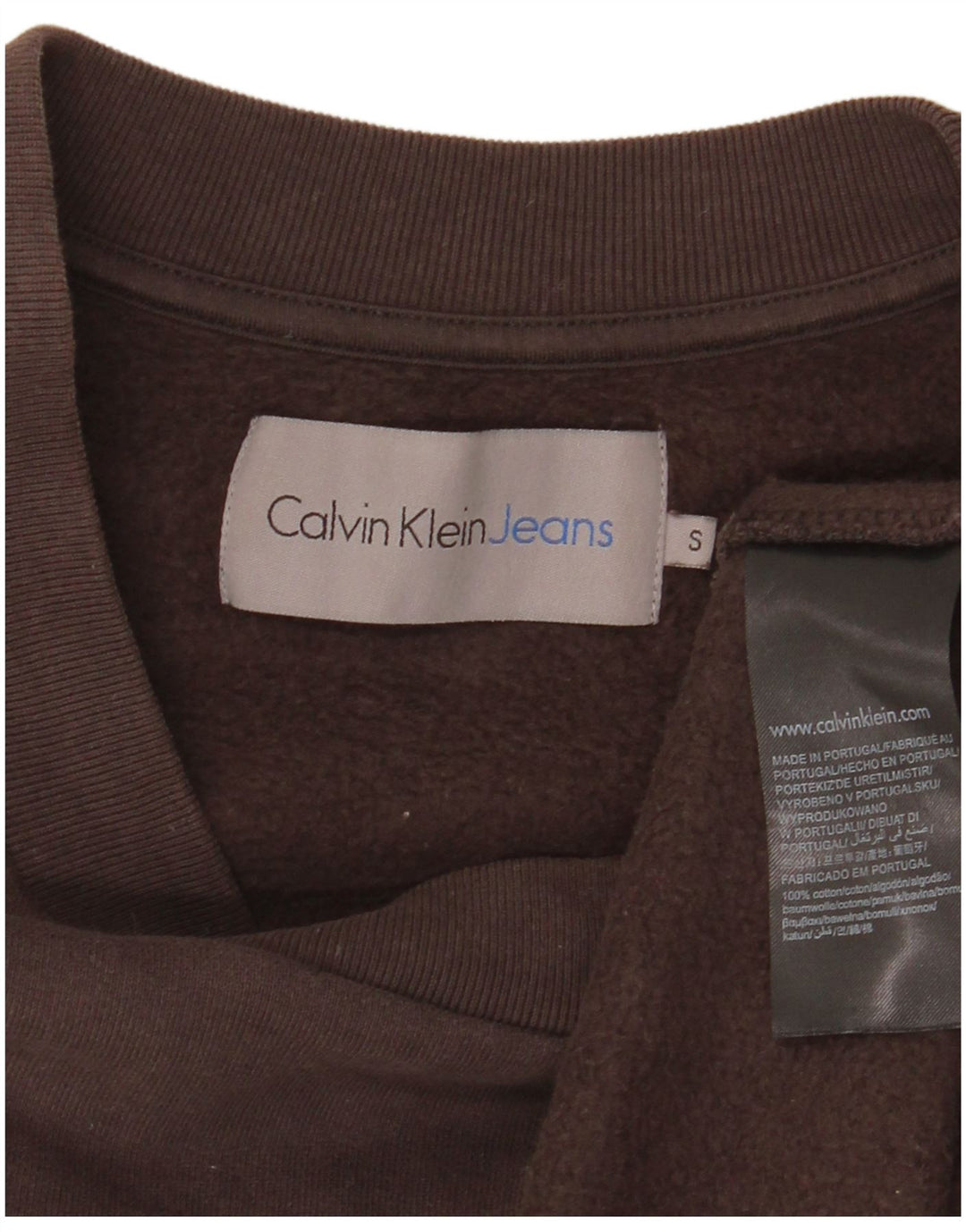 Calvin Klein Jeans Masculino moletom gráfico jumper pequeno algodão marrom