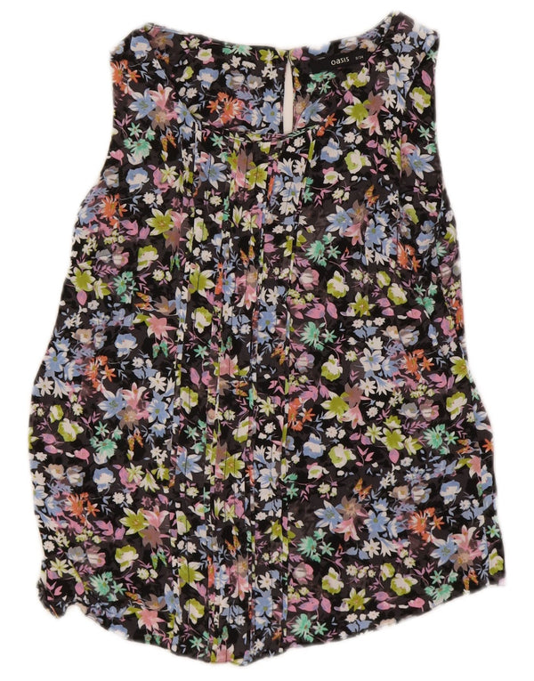 Blusa feminina sem mangas Oasis UK 8 pequena viscose floral preta