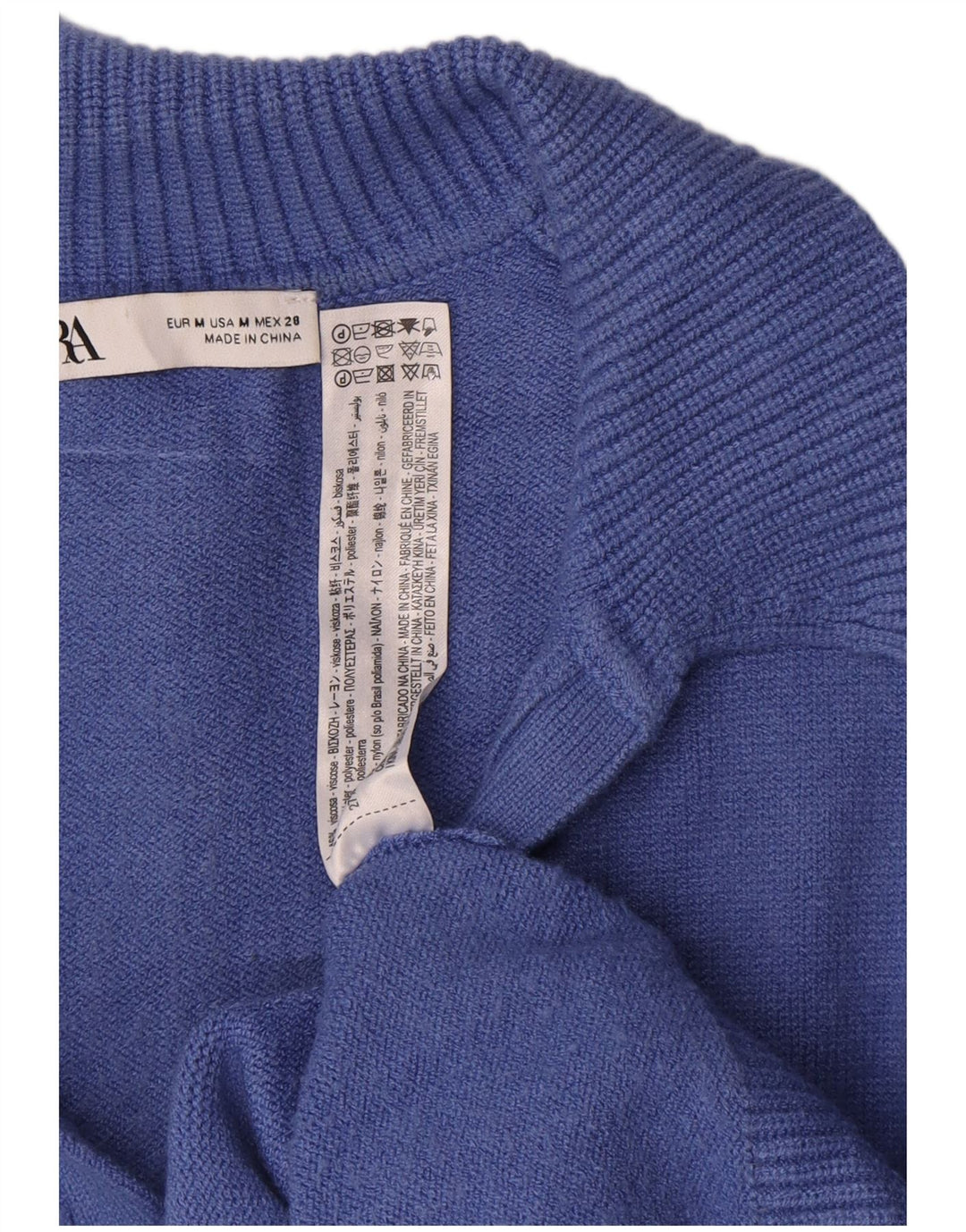 Suéter feminino Zara com gola polo e viscose azul médio UK 14