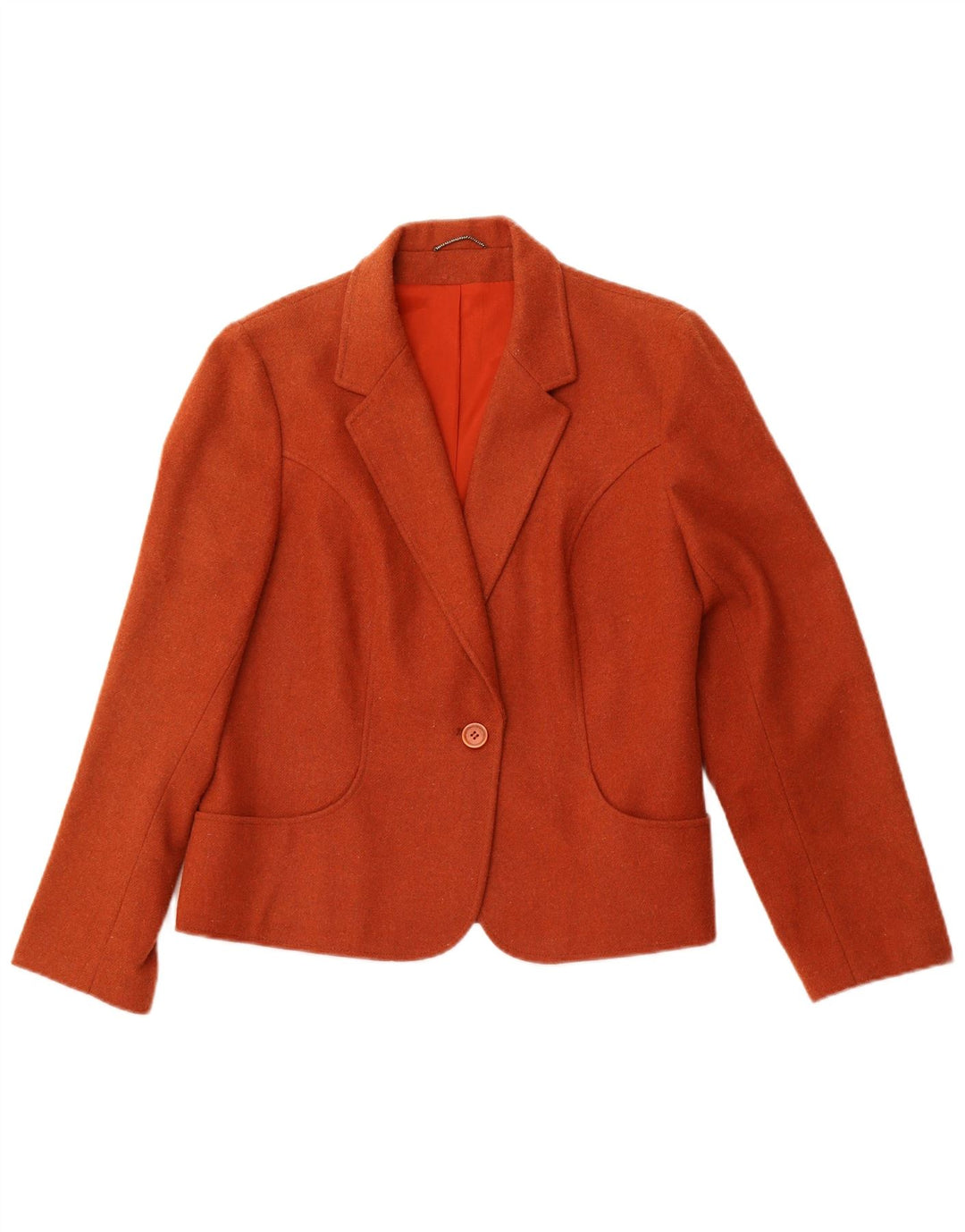 Jaqueta blazer feminina VINTAGE com 1 botão Reino Unido 14 acetato laranja médio