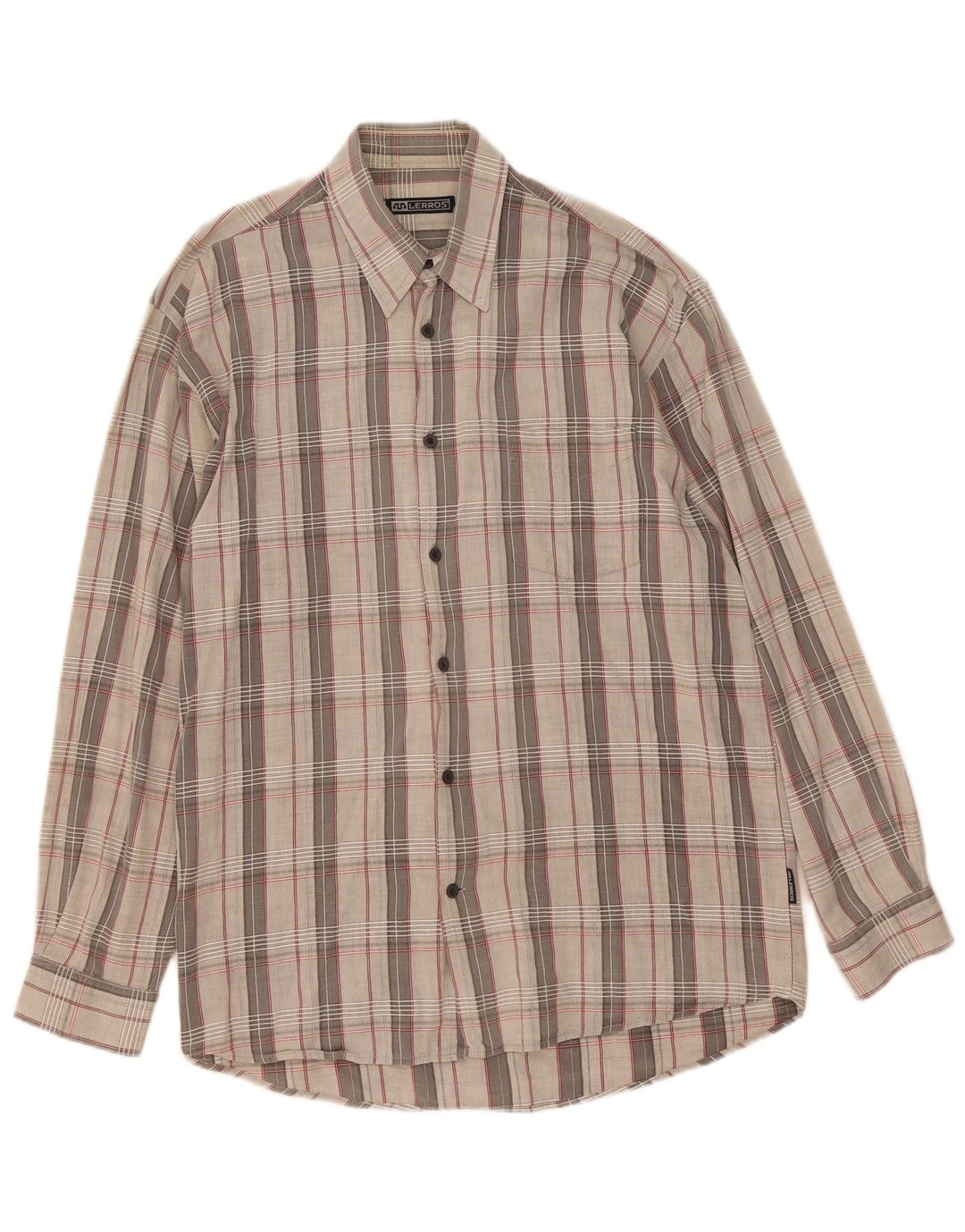 Camisa masculina LERROS algodão xadrez cinza médio