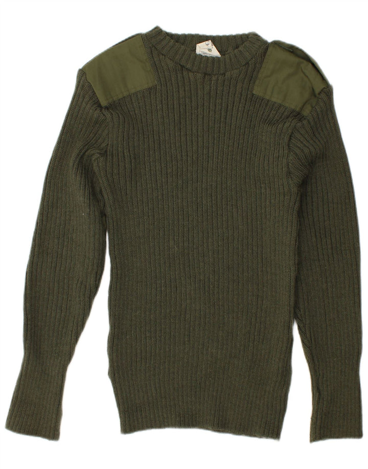 Suéter masculino VINTAGE militar com gola redonda, médio cáqui