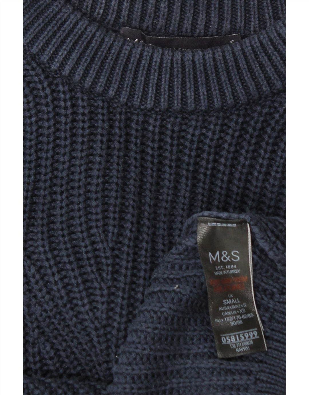 Suéter masculino Marks & Spencer com gola canoa pequeno algodão azul marinho