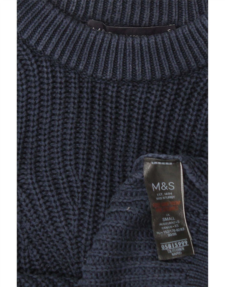 Suéter masculino Marks & Spencer com gola canoa pequeno algodão azul marinho