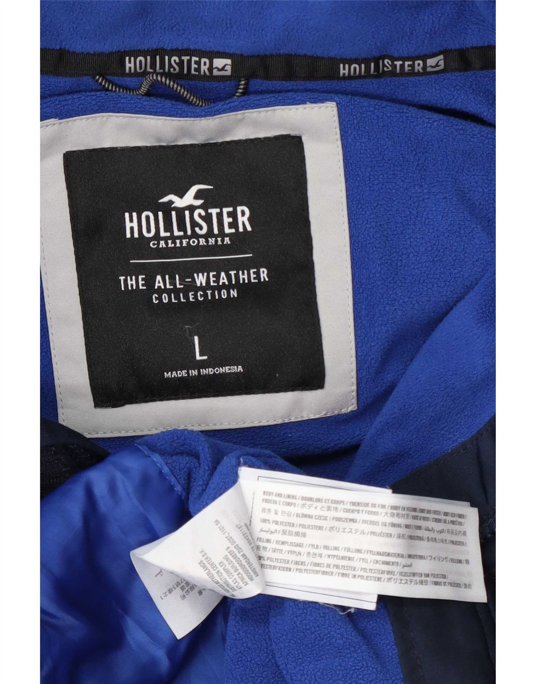 Jaqueta corta-vento masculina Hollister com capuz UK 40 poliéster azul marinho grande