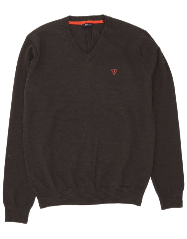 Suéter masculino Guess com decote em V acrílico cinza médio