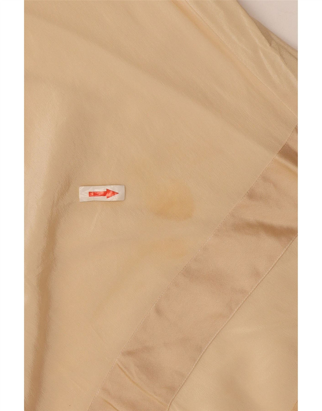 Blusa feminina vintage de manga comprida UK 14 grande seda geométrica bege