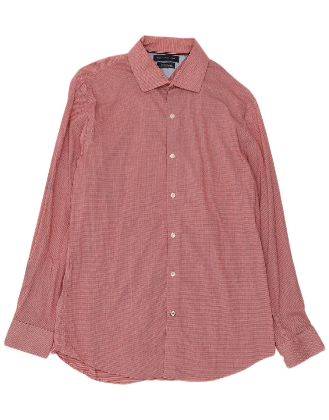Camisa masculina Tommy Hilfiger Flex Slim Fit tamanho 16 grande vermelho Houndstooth