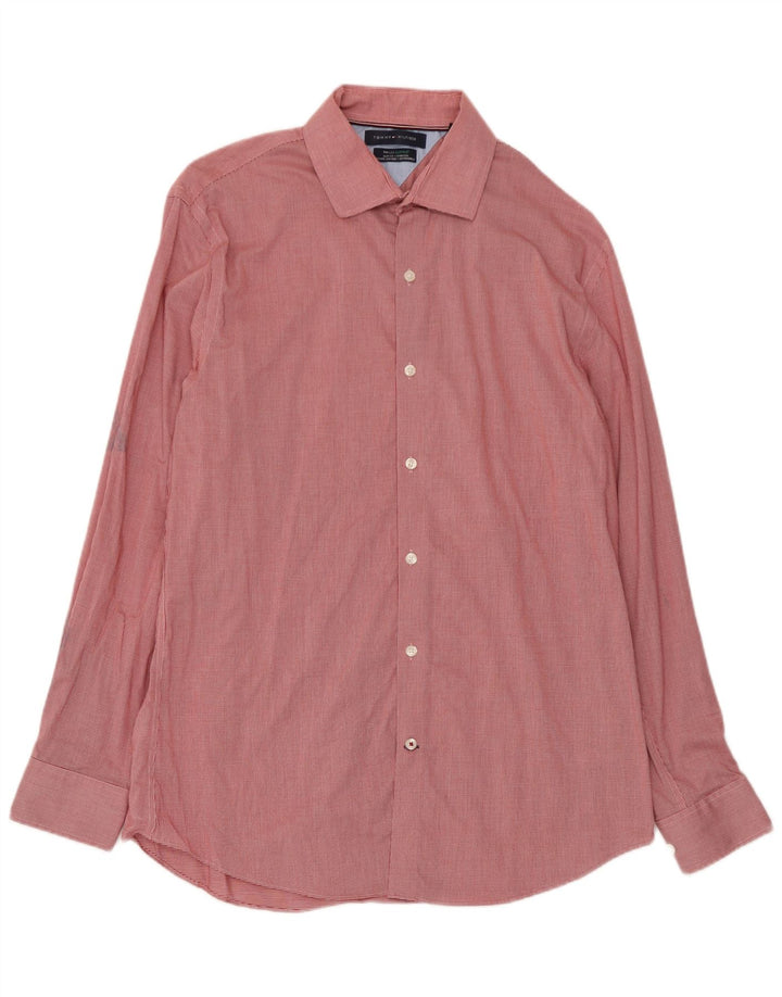 Camisa masculina Tommy Hilfiger Flex Slim Fit tamanho 16 grande vermelho Houndstooth