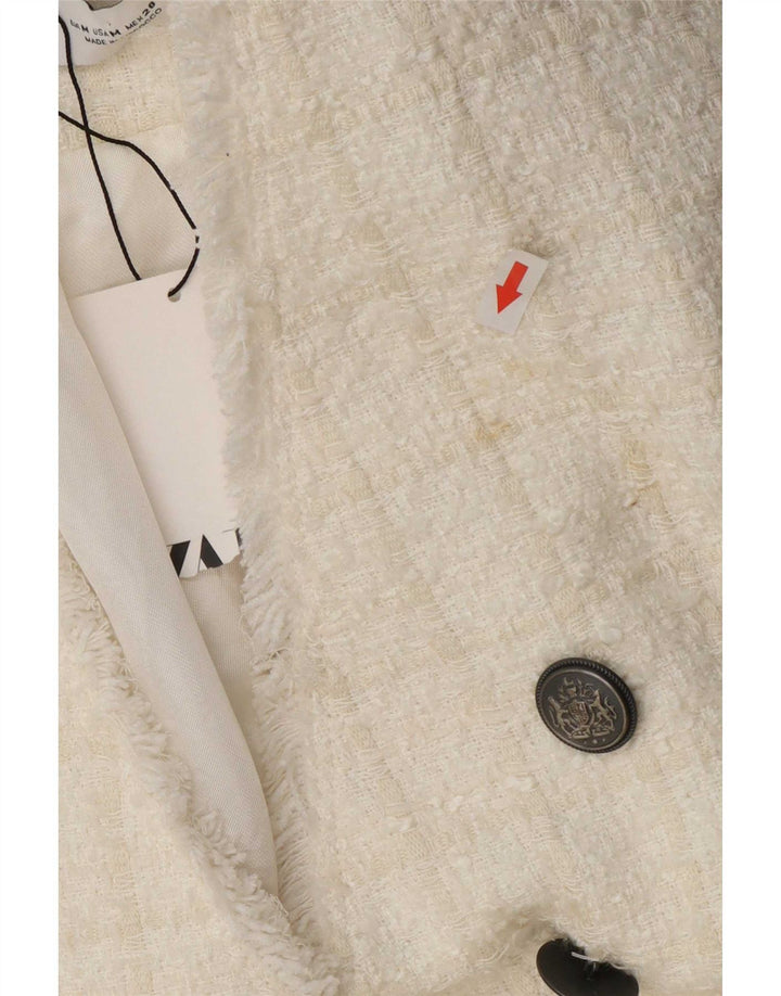 Jaqueta blazer feminina Zara com peito duplo Reino Unido 12 xadrez branco médio