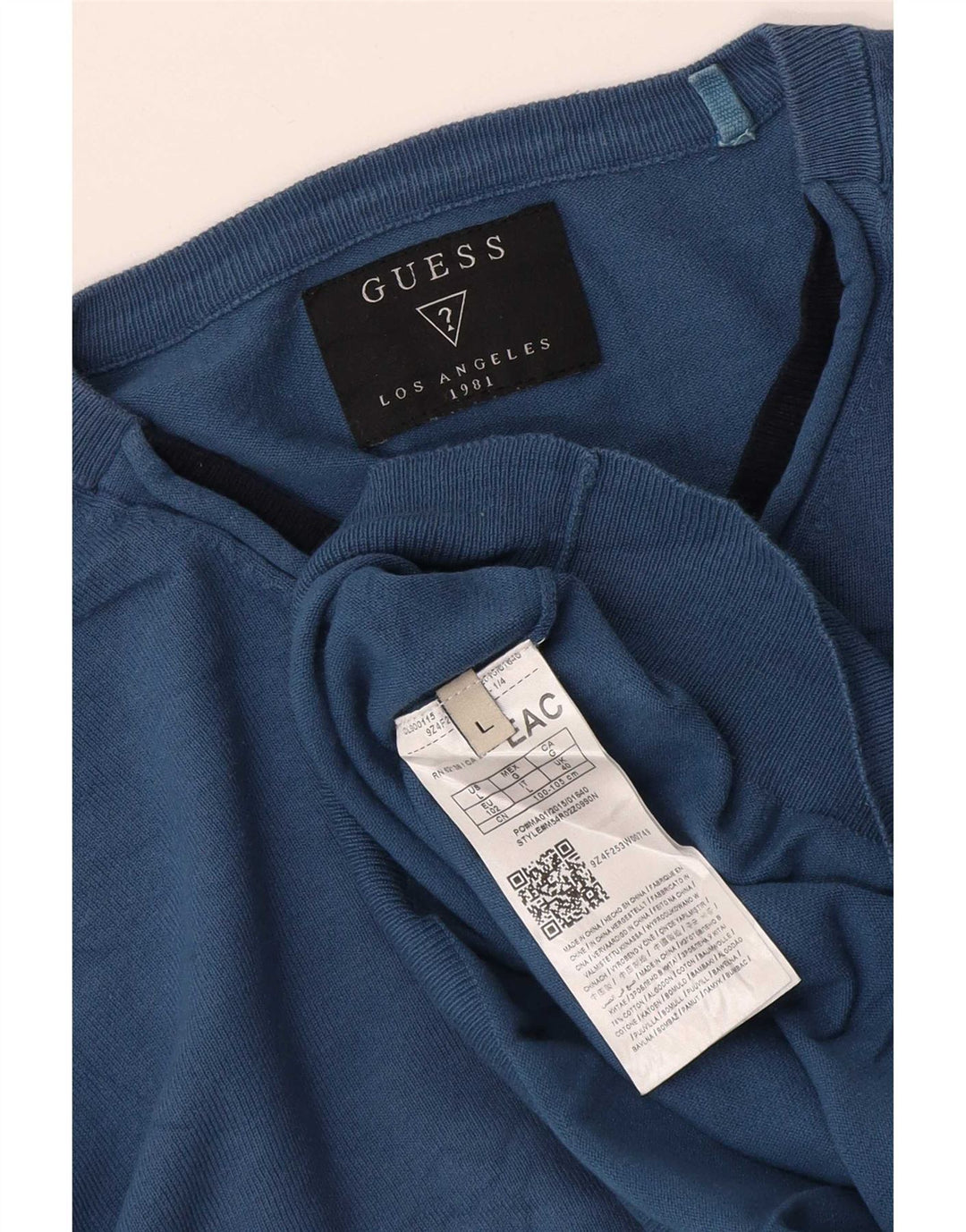 Suéter masculino Guess com decote em V grande algodão azul