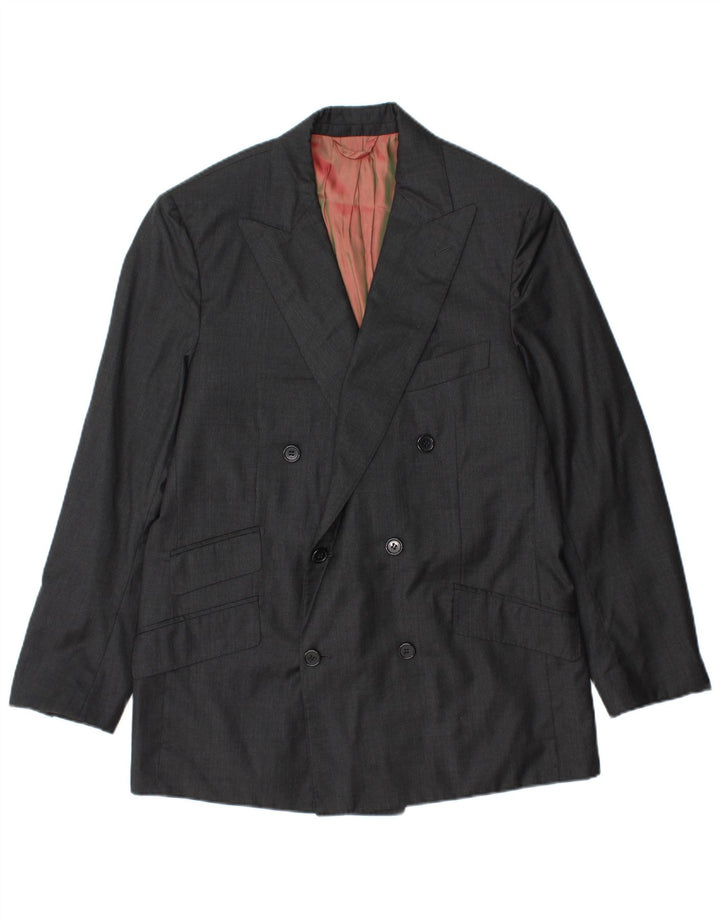 Jaqueta blazer masculina Loro Piana com peito duplo Reino Unido 40 grande lã cinza