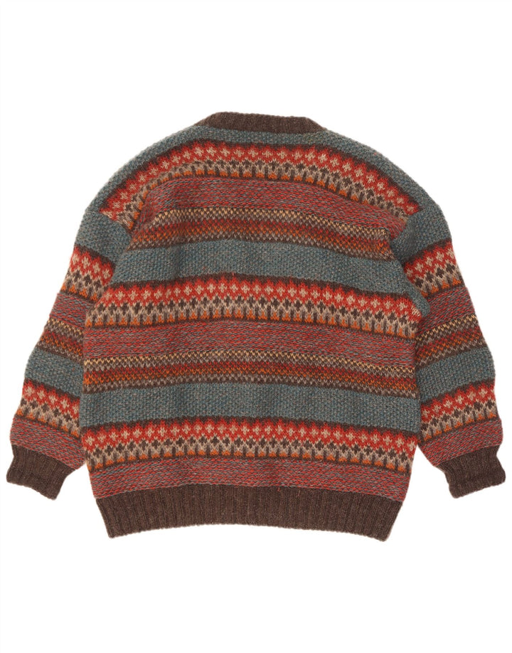 Suéter cardigã masculino vintage grande multicolorido Fair Isle