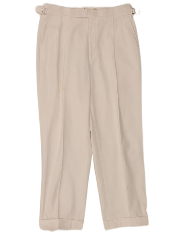 Calça de terno masculina vintage W34 L29 algodão branco